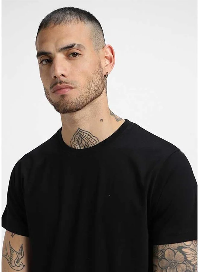 Veirdo Veirdo Pure Cotton Regular Fit Black Half Sleeve T-Shirt For Men